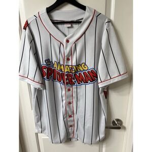 Marvel Amazing Spiderman Baseball Jersey Mens XL White Graphic Print Striped EUC